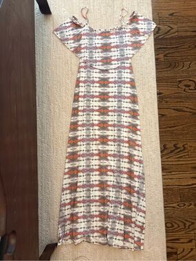 Tart White Maxi Dress with Pink & Orange Geo Stripes